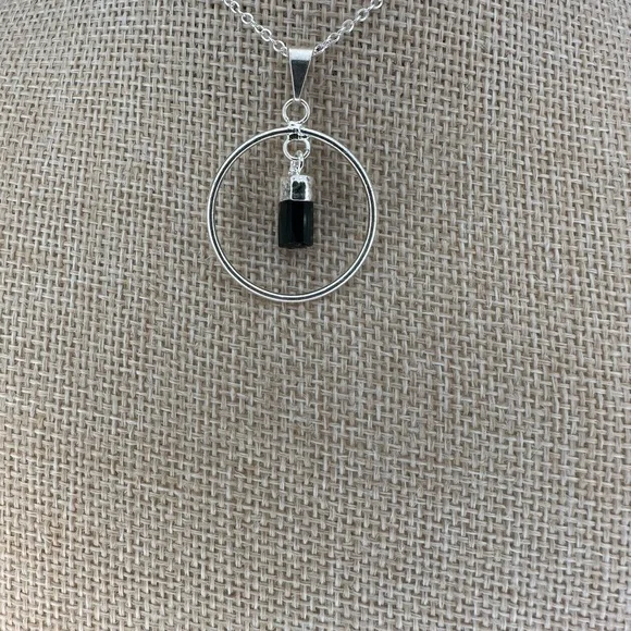 Silver and Tourmaline Hoop Pendant on Silver Plated Box Chain - Picture 4 of 10